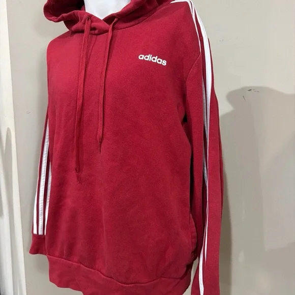 Adidas Three Striped Red Warm Gym Warm Up Jog Run Pullover Hoodie Size XL - Picture 4 of 8